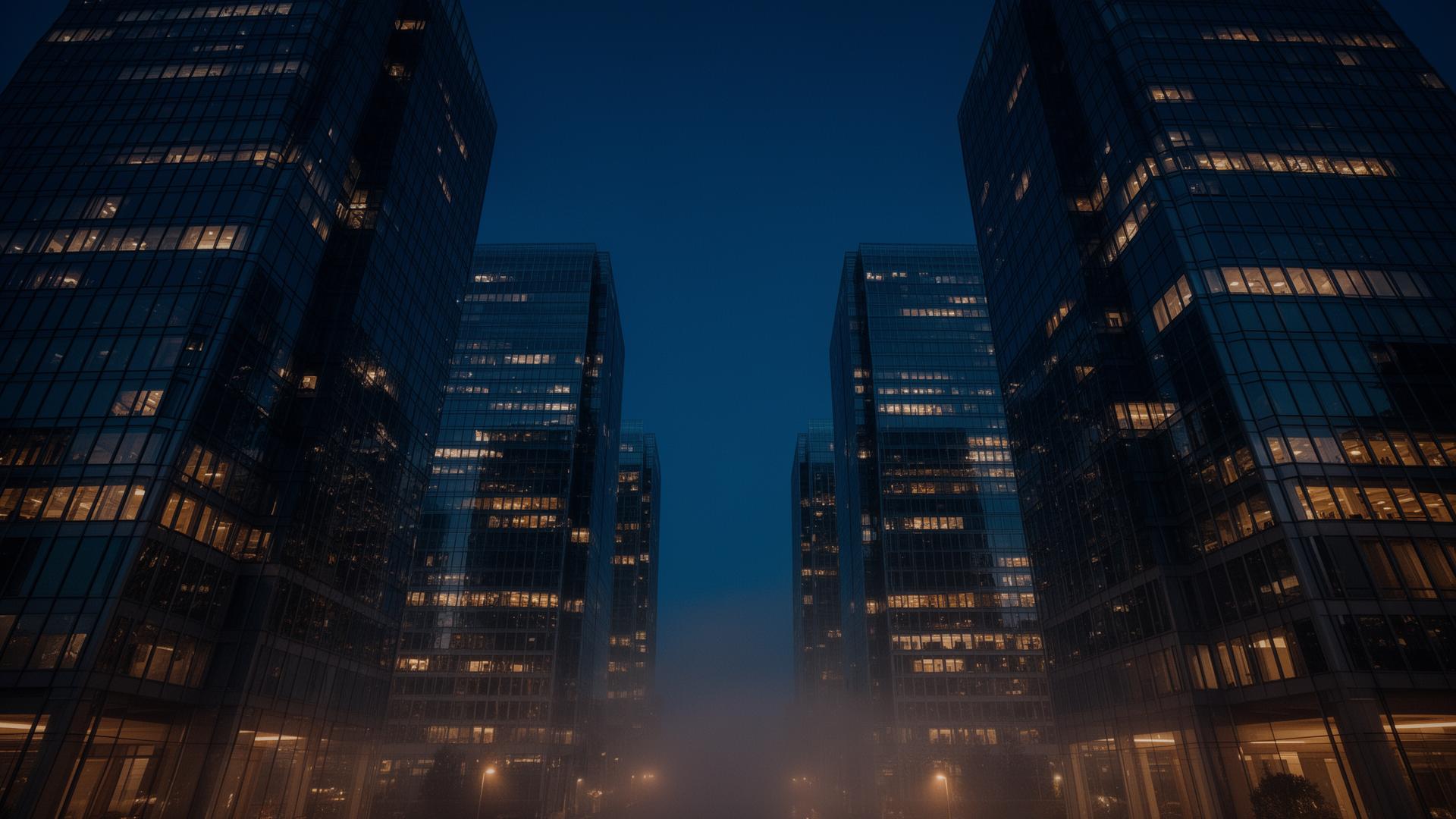 MD Group corporate towers at blue hour